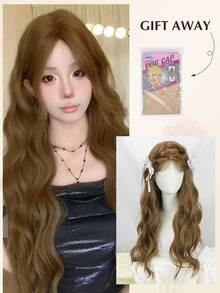 2,5 * 0,1 cm U-Teil Synthetische Spitzenfront-Perücke, ungeklebt, hitzebeständig, für Frauen & Mädchen, Alltagsgebrauch und Partys, 71 cm (1 Perückenkappe), braun, lange, wellige, lockige Perücke mit vorausgerissener Spitze