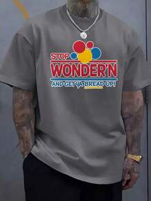 Men's "Stop Wonder'n And Get Ya Bread Up" Funny Hustle Graphic T-Shirt - Retro Wonder Bread Parody Tee, Gift For Go-Getters & Streetwear Enthusiasts - 灰色 - 查看 1