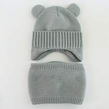 Knitted Baby Bear Ears Hat Scarf Set Thermal Lined Toddler Kids Hats Soft Knit Beanie For Infant Boys Girl Warm Winter Hat Caps - Bear Ear Scarf Two Piece Set - View 19