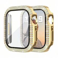 1pc Fashionable Attractive Sparkling Crystal Rhinestone Decorated 2-In-1 Anti-Fall Ultra-Thin Tempered Glass Protection Case Compatible With Apple Watch 38/40/41/42/44/45/46mm, Compatible With Apple Watch SE/10/9/8/7/6/5/4/3/2/1 Series, Smartwatch Case Accessory, For Women And Men