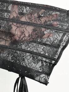 Áo corset ren xuyên thấu gợi cảm Yuwenier với họa tiết hoa, gọng nâng ngực, kiểu crop top buộc dây phía sau, hở lưng, thích hợp cho trang phục dự tiệc Halloween, màu đen mùa hè. - màu đen - Xem 5