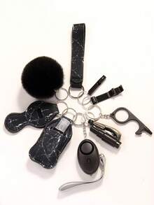 9pcs Women's Self-Defense Keychain Set, Safety Keychain With Personal Alarm, Knife Keychain Accessories, Birthday Gift For Mom, Ladies, Girls, Casual, Halloween, Car Accessories, Bag Decor Halloween Accessories Teachers Day Bag Accessories Lanyards With Id Holder Car Accessories Bag Charms