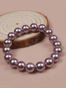 3 colores Elegante pulsera de perla de concha de estilo marinero | Pulsera elástica de cuentas redondas versátil y de moda | Simbolizando elegancia noble, amarillo, morado y blanco, regalo perfecto para mamá o novia en el Día de San Valentín, cumpleaños, hermosa pulsera para el Día de San Valentín, cumpleaños