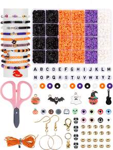 Halloween Series Clay Beads Kit For Jewelry Making, Suitable For Beginner DIY Bracelets Earrings, Halloween Style Various Unique Creative Kit, Ideal Crafts