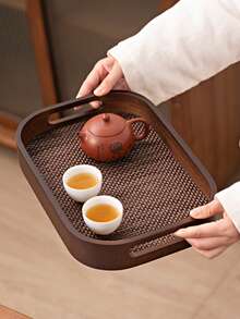 1 件带手柄的胡桃木托盘，用于盛放食物、小吃、饮料、寿司、牛排、披萨、甜点、蛋糕、面包、早餐托盘、咖啡托盘、茶托盘、冷盘 - 紫紅色 - 查看 3