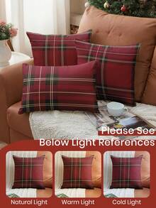 1/2/4pcs Pillow Case Set, Soft Decorative Cushion Cover, Linen Pillowcase, Bedding, Red & Green Plaid Pattern Pillow Covers, Zipper Closure, Suitable For Sofa, Bench, Bedroom, Living Room Decor - Multicolor - View 7