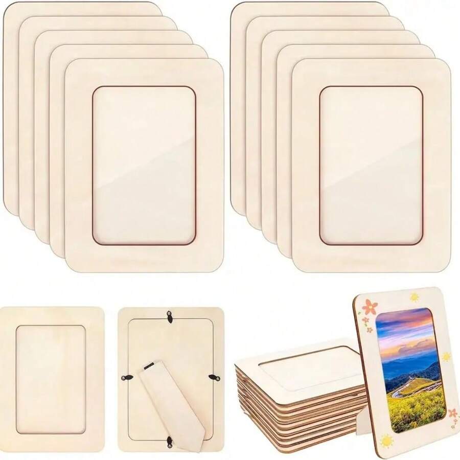 10pcs Unfinished Wooden Photo Frames, 6 Inch, DIY Craft Project, Can Be Placed Horizontally Or Vertically, Art Supplies, Suitable For Party Gifts, Classroom Crafts, Adult Crafts, Valentine's Day Gifts, Diamond Painting Accessories, Frame Decor, Personalized Gifts, Wedding Decor, Room Decor, Bedroom Accessories, New Year Gifts, Office Desk Accessories, New Year Decor, Couple Decor, Anniversary Souvenirs