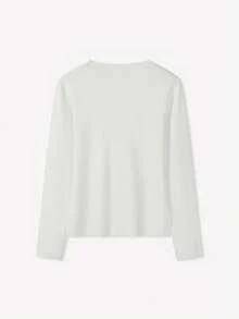 FOR BEAUTY V-Neck White Fashionable Business Elegant Commuter Knit Sweater, Women New Solid Color Minimalist Long Sleeve Waist Fitted Cardigan, Casual Everyday Wear, New Year - White - View 5