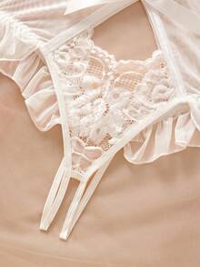 Valentine's Day&Wedding Season,Women's White Sexy Lingerie, Sheer,Adjustable, Mesh,Hollow-Out,Lace,Crotchless Bodysuits,Teddy Jumpsuit,For Women Bridallingerie. - White - View 11