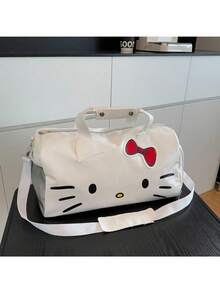 Sanrio 1 قطعة - حقيبة يد سعة كبيرة مزينة بشخصية هالو كيتي الكرتونية الكاواييي، حقيبة كتف لتخزين الألعاب، حقيبة تسوق للسفر كهدية (بعض الأجزاء قد تكون عشوائية)، حقيبة هالو كيتي الكرتونية الجميلة الكبيرة، حقيبة كتف، حقيبة عبر الجسم، جلد اصطناعي أسود، طراز قطة جميلة، حقيبة لياقة بدنية محمولة، حقيبة سفر عبر الجسم