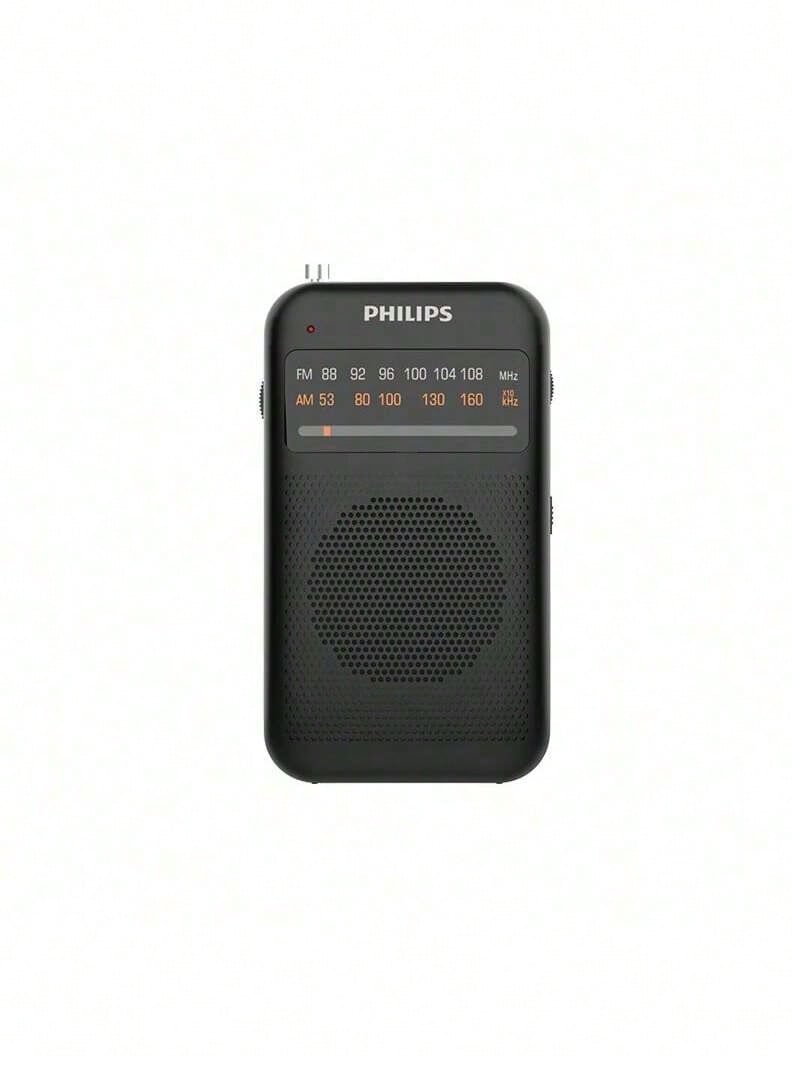 PHILIPS TAR1368 Pointer FM Radio, Mini Portable AM/FM Radio, Uses 2 AA Batteries, Headphone Jack (Batteries Sold Separately) - Black - View 1