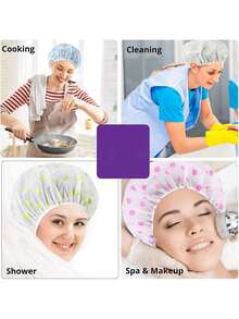 3个波点图案浴帽，彩色多功能可重复使用浴帽，防水弹性，适用于沐浴、发膜、护发素，方便旅行携带，时尚实用设计，保持头发干爽，必备浴室用品，返校季、宿舍必备