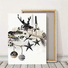 1 pièce/3 pièces Impressions sur canevas inspirées du style nordique - Joyeux Noël, affiche murale avec cerf lampe pour salon, chambre, bureau à domicile - Décoration vintage et classique avec cadre en option