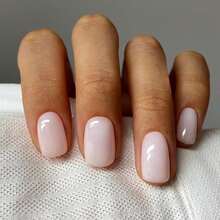 Short Press On Nails Square Fake Nails Pink False Nails With Designs Solid Color Glue On Nails Cute Acrylic Nails Glossy Full Cover Stick On Nails Reusable Artificial For Women Manicure 24Pcs - 淺粉紅色 - 查看 1