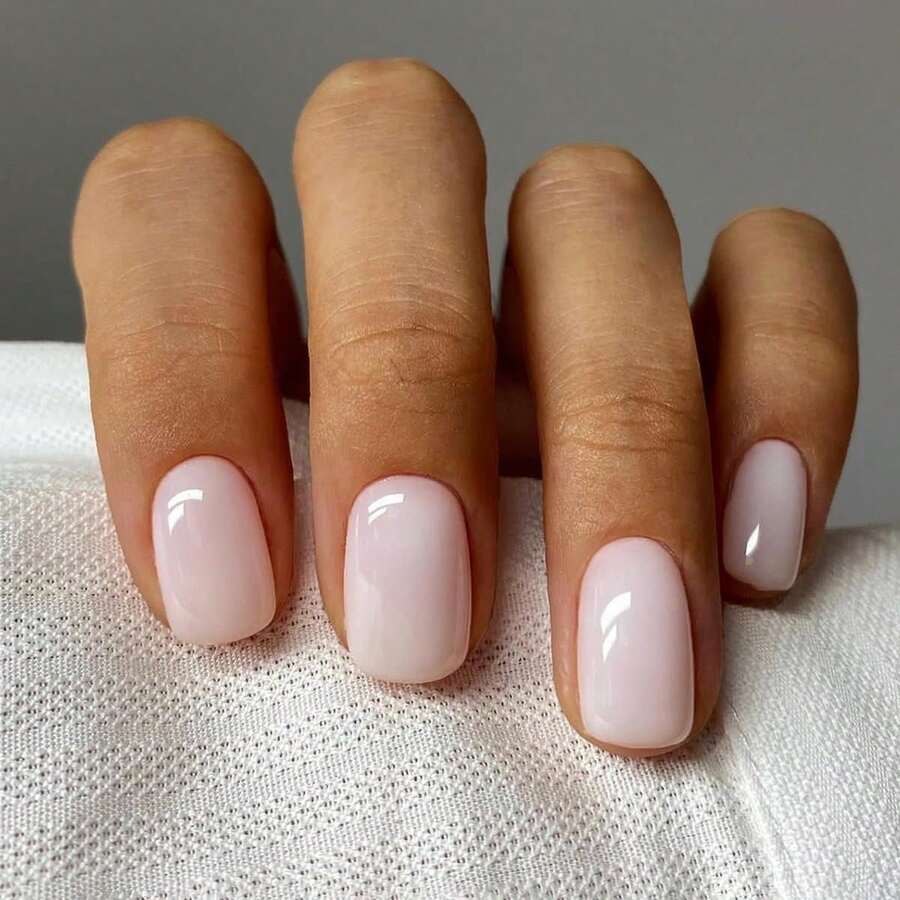 Short Press On Nails Square Fake Nails Pink False Nails With Designs Solid Color Glue On Nails Cute Acrylic Nails Glossy Full Cover Stick On Nails Reusable Artificial For Women Manicure 24Pcs - 淺粉紅色 - 查看 1