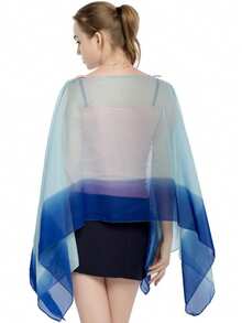 Poncho de unicolor elegante con degradado, capa ligera de mujer de gasa y perlas, chal decorativo versátil de moda para mujer para la playa, protección solar, viajes y uso diario