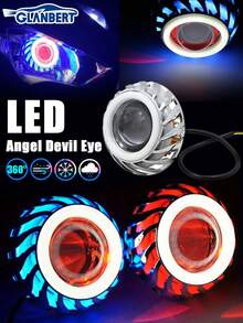 GLANBERT L'upgrade definitivo per Ognissanti: Fari a occhio malvagio - 1 pezzo Faro a proiezione universale per motocicletta a LED di tipo riflettore - Fari con doppio occhio di angelo e diavolo per motocicletta, lente faro motocicletta, luce ausiliaria motocicletta, luce atmosferica