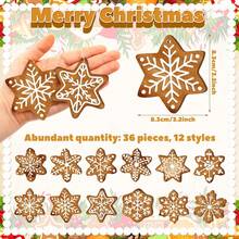 12/24/36 sztuk różowych piernikowych ozdób świątecznych, drewniane zimowe ozdoby świąteczne w kształcie płatków śniegu ze sznurkami, brązowe i różowe piernikowe ozdoby świąteczne, dekoracja na przyjęcie bożonarodzeniowe, dekoracja świąteczna, dekoracja zimowa, dekoracja świąteczna do domu, dekoracja biura, odpowiednie do dekoracji ściennych, salonu i sypialni, okien i drzwi. Mogą być również prezentami świątecznymi, które przyniosą ciepło i radość na każdą okazję!