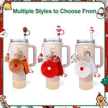 8 Stück Weihnachts-Becher-Zubehör für 40oz & 30oz Becher mit Henkel, inklusive Strohhalm-Aufsatz, Lippenstift-Halter, Becher-Manschette, Charm-Ornamente, Weihnachtsgeschenk