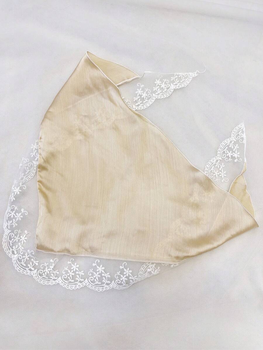 1pc Khaki Solid Color Fabric Lace Triangular Scarf, Versatile Headwear, Headband, Daily Use Fall Hair Accessories Autumn Women Bandana Sport Yoga Workout Winter Hair Band For Vacation Outfits Woman