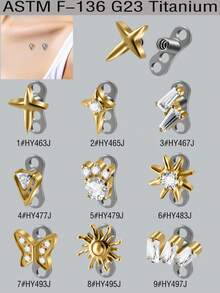 1PC Lmplant Titanium Dermal Anchor Cubic Zirconia Dermal Anchor Tops And Base Dainty Cross/Daisy Flower/Butterfly Crystal Microdermals Body Piercings Studs Punk Personalized Jewelry Gifts For Women Hypoallergenic - Titanium - View 11