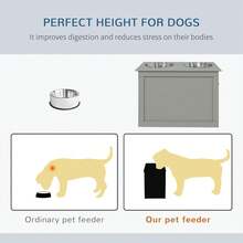 PawHut Raised Pet Bowls W/ Storage, Two Stainless Bowls, Elevated Base - Grey - Gris - Ver 6