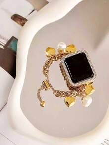 1 pieza Pulsera para Apple Watch, Pulsera de mujer con colgante de perla, compatible con Apple Watch 38/40/41/44/45/49/42mm, ajuste telescópico simple y conveniente, compatible con pulsera de acero inoxidable para Apple Watch S10 S9 S8 7 6 5 4 3 2 1 Ultra2/1