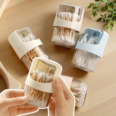 Transparent Rotating Lid Disposable Toothpick Holder - Portable Multi-Compartment Plastic Toothpick And Cotton Swab Storage Box With Visible Design For Bathroom, Kitchen, Office - Compact Space-Saving Storage Solution, Bathroom Toothpick Holder, Desk Accessory, Visible Content Design, Durable Construction, Desktop Round Cotton Swab Box Plastic Rotating Cotton Swab Holder With Lid Makeup Remover Pad Storage Organizer Transparent Toothpick Box