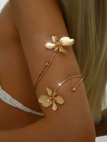 1pc Unique Elegant Floral Armband Alloy Enamel Flower Openable Bangle, Minimalist Chic Fashion, Suitable For Mother's Day Gift, Party, Banquet And Daily Wear (Avoid Prolonged Exposure To High Temperature, Seawater And Other Environments) - Gold Fashion Flower Armlet - View 11