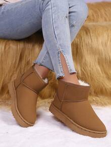 Women's Maillard Thermal Lined Thick Winter Snow Boots, Outdoor Slip-On Short Boots, Solid Color Thick Sole Casual Boots