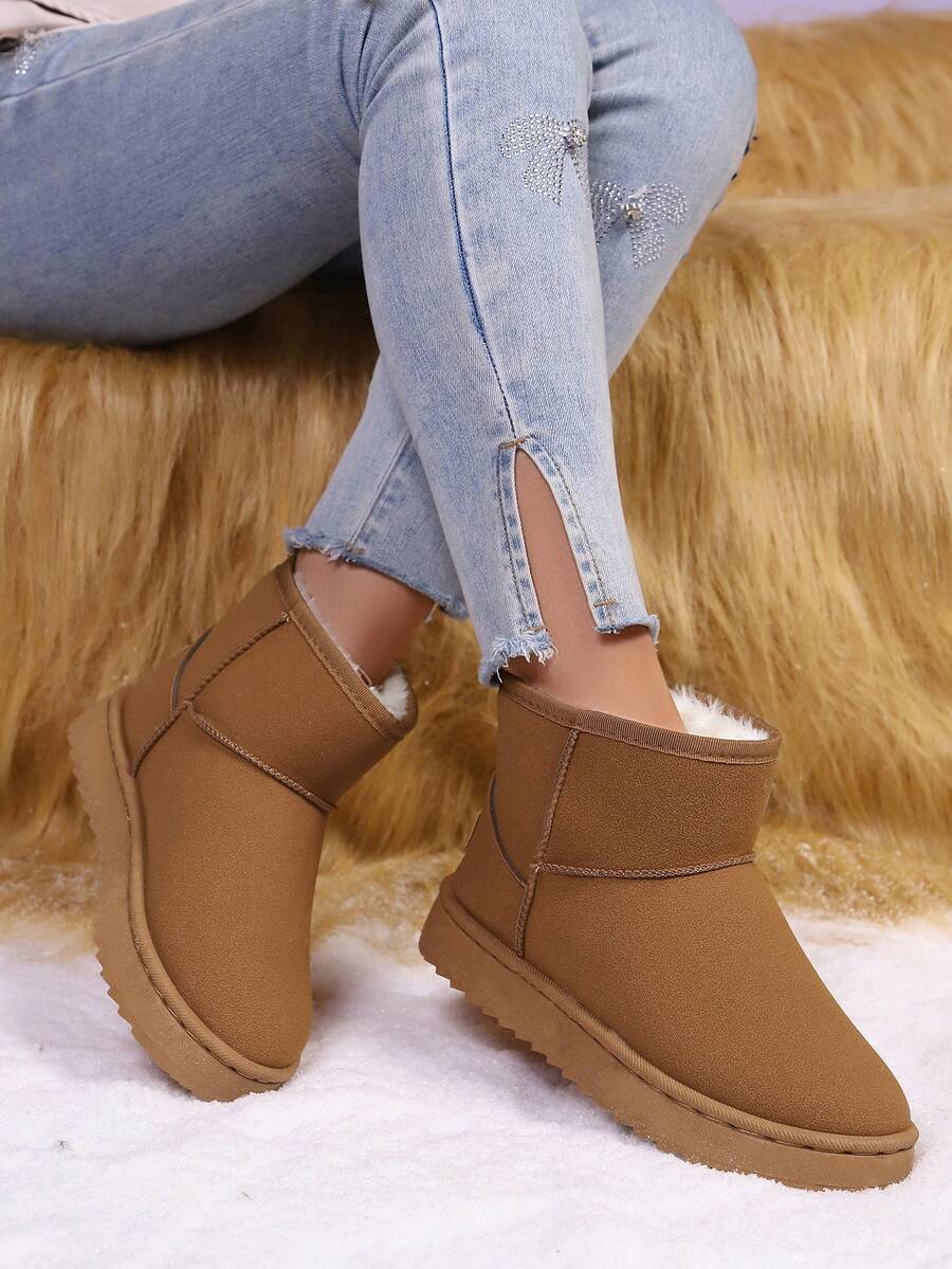 Women's Maillard Thermal Lined Thick Winter Snow Boots, Outdoor Slip-On Short Boots, Solid Color Thick Sole Casual Boots