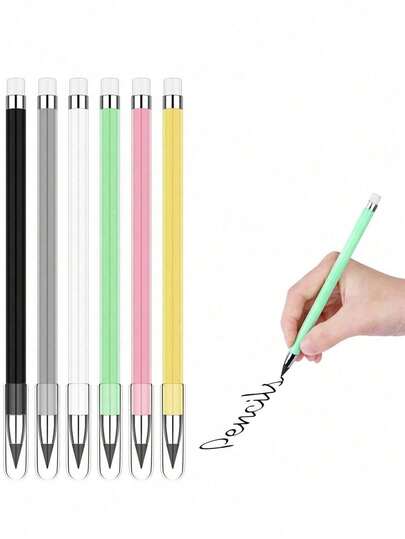 6 lápis Infinity, lápis Eternity sem apontador, canetas Kawaii Unlimited sem tinta, material de arte, papelaria escolar, borracha de ponta, lápis, artigos de papelaria, lapiseira, lápis, estojos, lapiseiras, lápis Infinity, conjunto de papelaria, itens essenciais para a universidade, lápis, presente para o dia dos pais, presente para o dia das mães, presente para amigos
