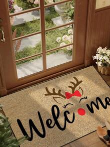 1 pieza Felpudo de bienvenida con diseño minimalista de ciervo sonriente navideño, estilo festivo para interiores y exteriores, antideslizante, lavable a máquina de fibra de poliéster, para cocina, comedor, pasillo, baño, dormitorio, exterior, entrada, decoración del hogar, decoración de habitación, todo el año - Amarillo - Ver 10