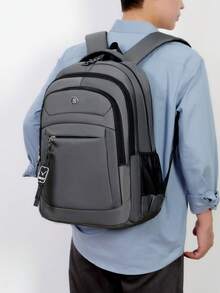 Sac à dos en nylon à compartiments multiples avec imprimé lettres pour hommes, peut contenir un ordinateur portable professionnel de 15,6 pouces, sac scolaire léger à plusieurs poches, grand sac de voyage, sac de jour pratique pour les navettes, sac multifonction pour les livres, convient aux étudiants, collège, lycée, voyages d'affaires, vacances, trajets quotidiens, sports de plein air, cadeaux d'anniversaire, cadeaux de Noël, Mochilas