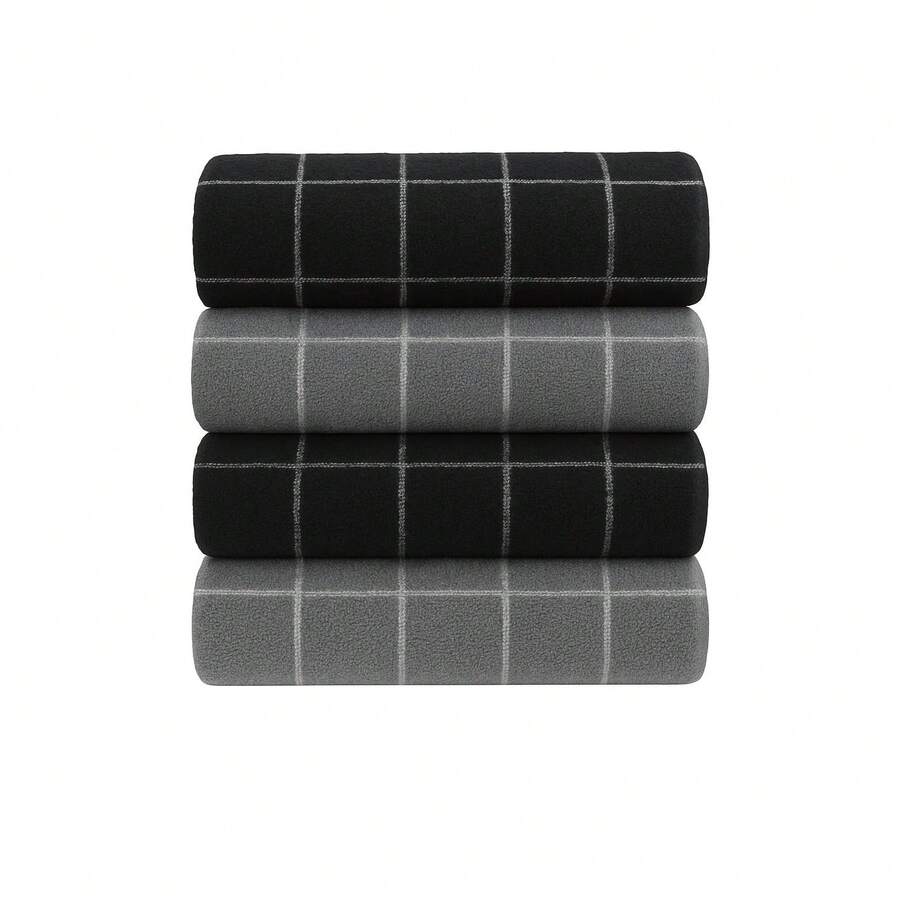 Kit/Set Of 4 Large Geometric 100% Premium Cotton Terry Cloth Dishcloths, 2 Silver And 2 Black - 2 Bạc 2 Đen - Xem 1