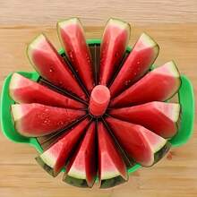 Stainless Steel Watermelon Slicer, Manual Fruit Cutter With Green Handle, Round Slicer Design, Kitchen Gadget For Home & Restaurant Use, No Power Supply Needed
