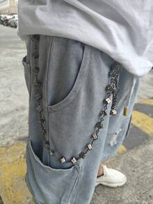 Retro Dice Skull Pants Chain Man Ma'am One's Waist Black Gun Plated Metal Luxurious Ghost Head Three Pieces Accessories Y2k Key Chain