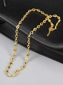 1pc Stainless Steel Coffee Bean Patchwork Hollow Oval Shaped Necklace Chain, Fashionable Minimalist Hip-Hop Style Unisex Sweater Chain For Party, Music Festival