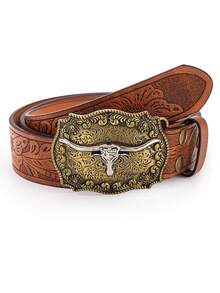 1pc Women's Western Cowgirl Embossed Vintage PU Leather Belt