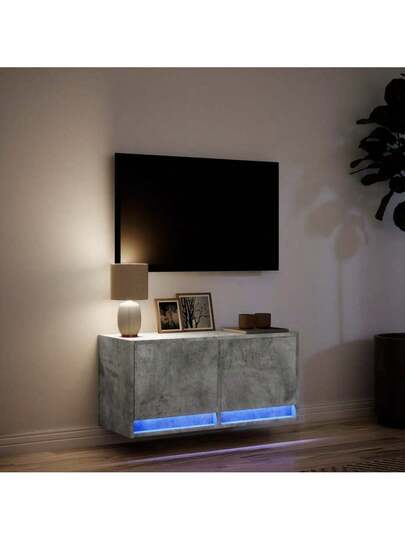 VidaXL TV Wand Unit LED Lighting 80x31x35 Cm Concrete Grijs view 5
