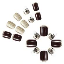 24 Pcs Fall Thanksgiving Orange Press On Nails Short Square - ZWENJIE Cute Glitter Fake Nails Press Ons Nail Art Tips With Autumn Leaves Lattice Design Full Cover Acrylic False Nails Glue On Nails Kit - 款式 J01 - 查看 4