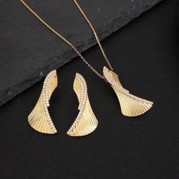 1 Set Classico Gioielli Geometrici Minimalisti di Lusso con Zirconia Cubica, Collana, Orecchini, Anello