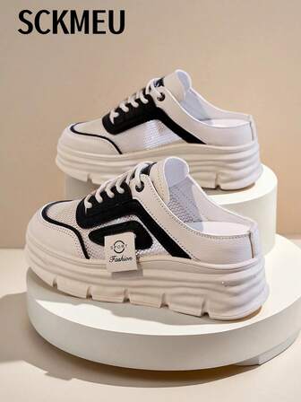 SCKMEU 1 par kvinnors meshpanel Slip-On platta Mule skor, andas, plattform, fashionabla och mångsidiga fritidsskor