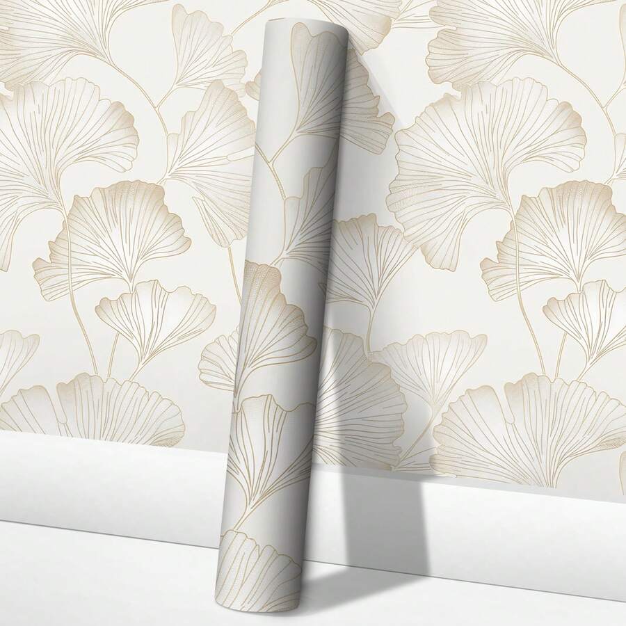 1 Roll Of Ginkgo Leaf Self-Adhesive Wallpaper - Peel-And-Stick Wallpaper, Removable Stickers. Suitable For Living Rooms, Bedrooms, Dining Areas, Hallways, And Home Decor. Ideal For Alcoves, Bookshelves, Cabinets, Tabletops, Furniture Refurbishment, Wall Decoration, Wall Aesthetics, And Dormitory Seasonal Back-To-School Festive Decorations. Gift Stickers. - Apricot - View 1