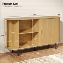 Aparador tipo buffet con puerta corredera, armario de almacenamiento con estante ajustable, aparador de madera acanalada, mesa consola moderna con acento para barra de café, cocina, entrada, sala de estar, roble - Caqui - Ver 9