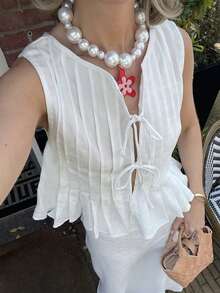 Áo thun nữ mùa hè vải lanh màu trắng trơn phong cách Boho thanh lịch, áo cánh xếp ly nửa vạt, không tay, thích hợp cho các lễ hội âm nhạc, hòa nhạc, tiệc tùng, trang phục hàng ngày thời trang cho bé gái, kỳ nghỉ ở bãi biển, mặc nhà hoặc đi chơi, phong cách Bohemian - trắng - Xem 6
