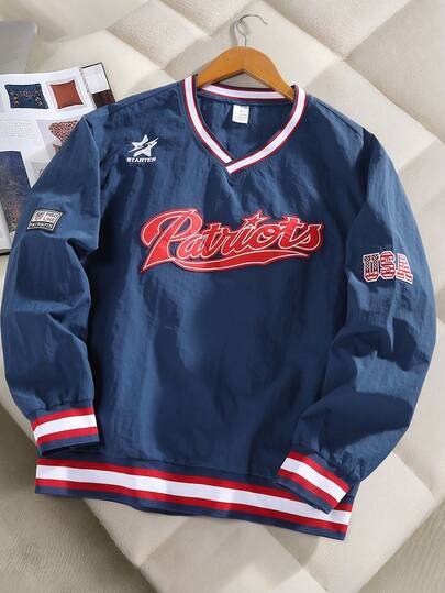 时尚男士V领套头卫衣，运动学院风，舒适百搭，适合通勤、秋季穿着，长袖上衣