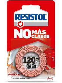 Resistol No Más Clavos Cinta, cinta adhesiva instantánea, cinta doble cara para uso en interiores y exteriores, adhesivo para ensambles, cinta de 19mm x 1,5m, 120 kg - Cinta de Montaje + Resistol 5000, pegamento - Ver 3