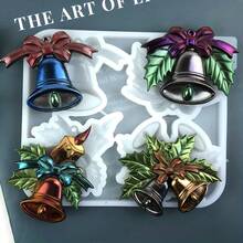 Molde de silicona reutilizable de 4 cavidades con forma de campana navideña, para hacer adornos de árbol de Navidad, llaveros, aretes, decoración navideña y de Año Nuevo para el hogar, regalo de Navidad