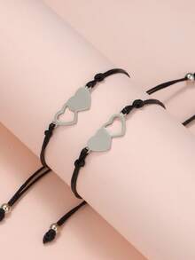 2/3/4/5/6pcs Stainless Steel Heart Shaped Sibling Bracelets Set, Minimalist Handmade Braided Friendship Bracelets, Party Gifts - Multicolor - View 11